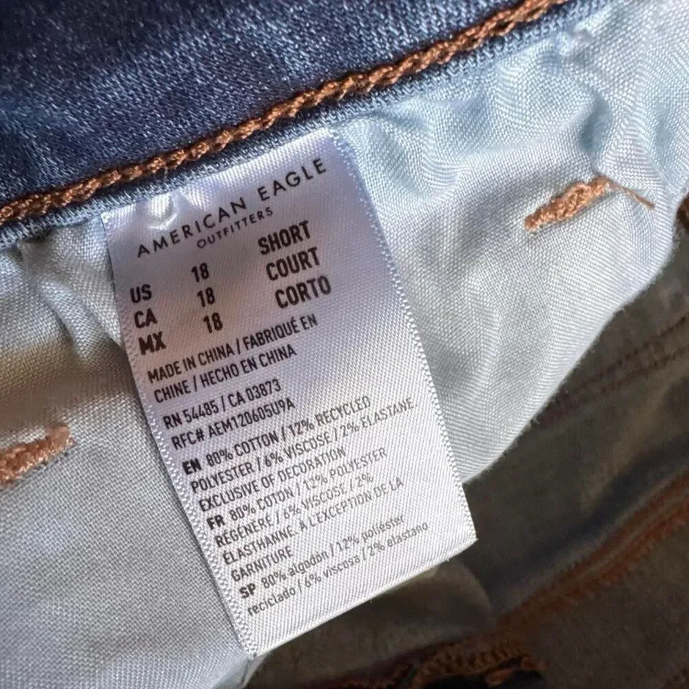 American Eagle Outfitters High Rise Skinny Kick Stretch Blue Jeans 18 Short